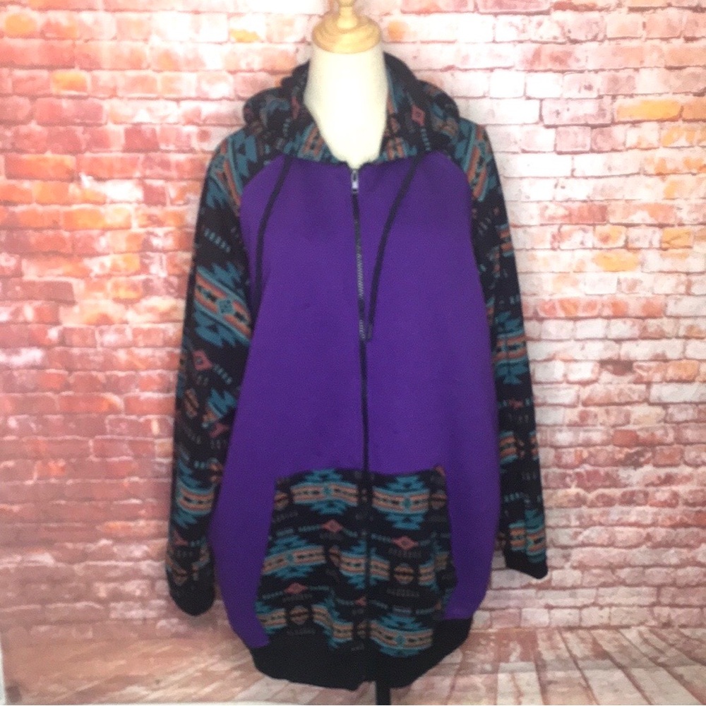 NU Trendz Women's Purple Tribal Southwestern Front Zip Hoodie